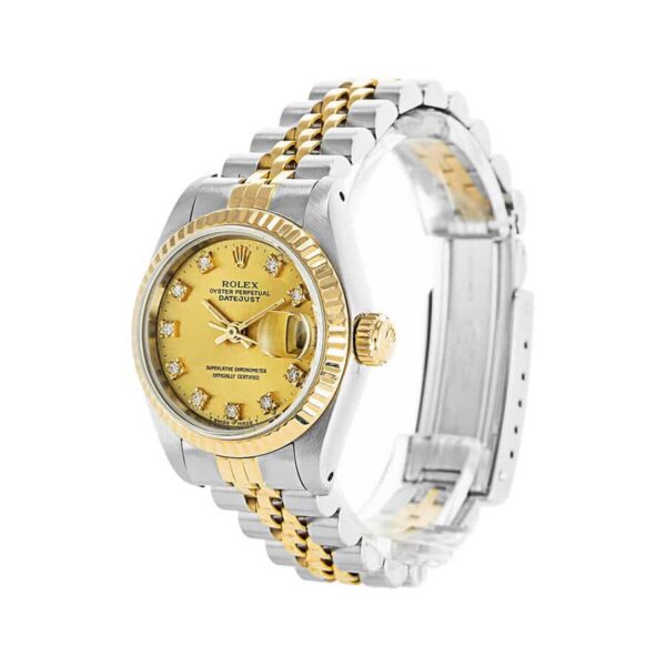 Rolex-Datejust-Gold-Diamonds-Lady-Replica-Left.jpg Rolex Datejust Yellow Gold Steel Diamond Dial Ladies 69173 Jubilee Replica