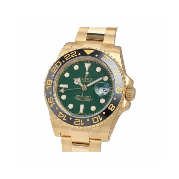 rolex-gmt-green-dial-replica-3.webp Rolex GMT-Master II 11678LN Yellow Gold Green Dial oyster Replica